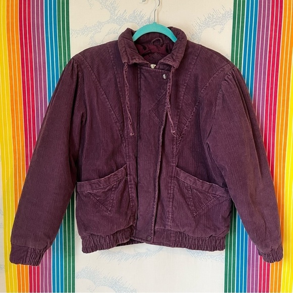 VINTAGE purple corduroy cotton crop bomber jacket extra small trendy puffer - Picture 1 of 5